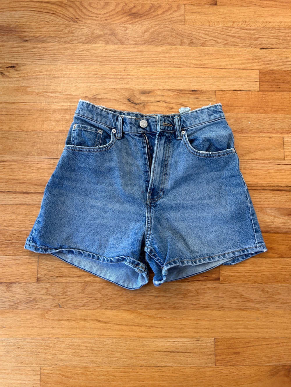 Zara Light Blue High-Waist Denim Shorts